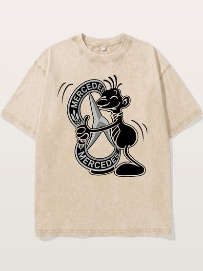 Character Holding Mercedes Emblem Washed T-shirt
