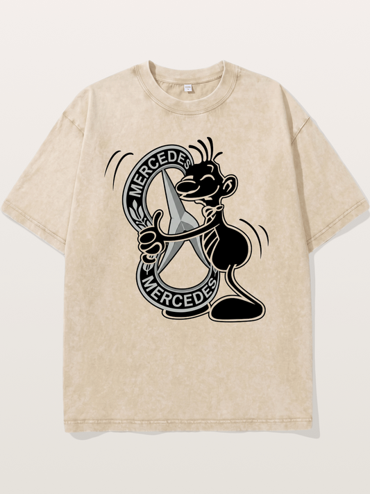 Character Holding Mercedes Emblem Washed T-shirt