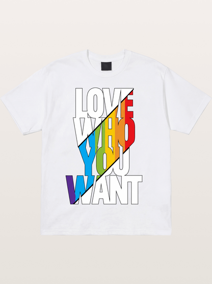 Love Who You Want Diagonal Print Cotton T-shirt