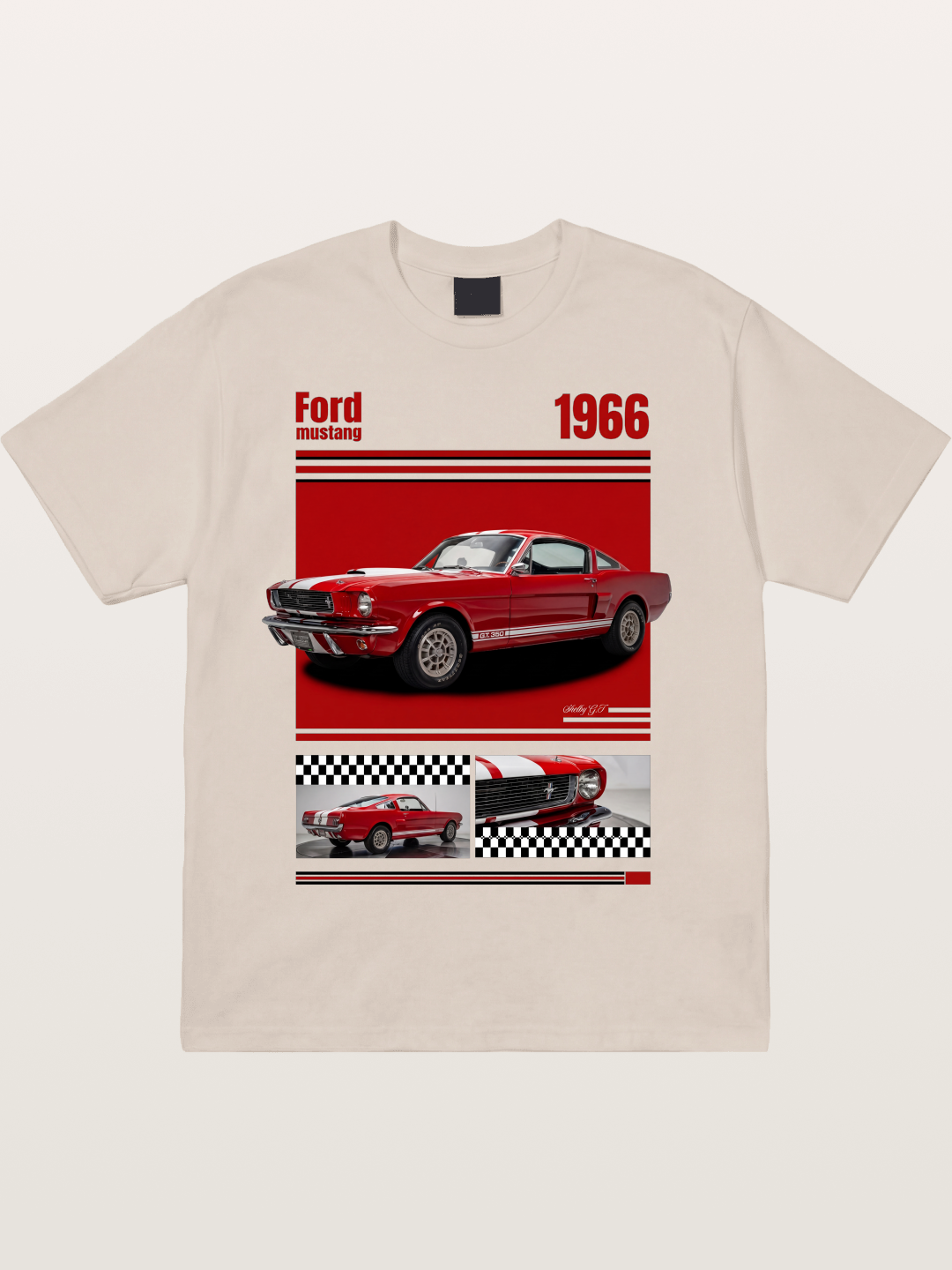 1966 Ford Mustang Fastback Red White Cotton T-shirt