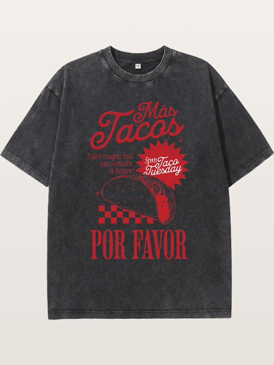 Mas Tacos Por Favor Funny Retro Art Washed T-shirt
