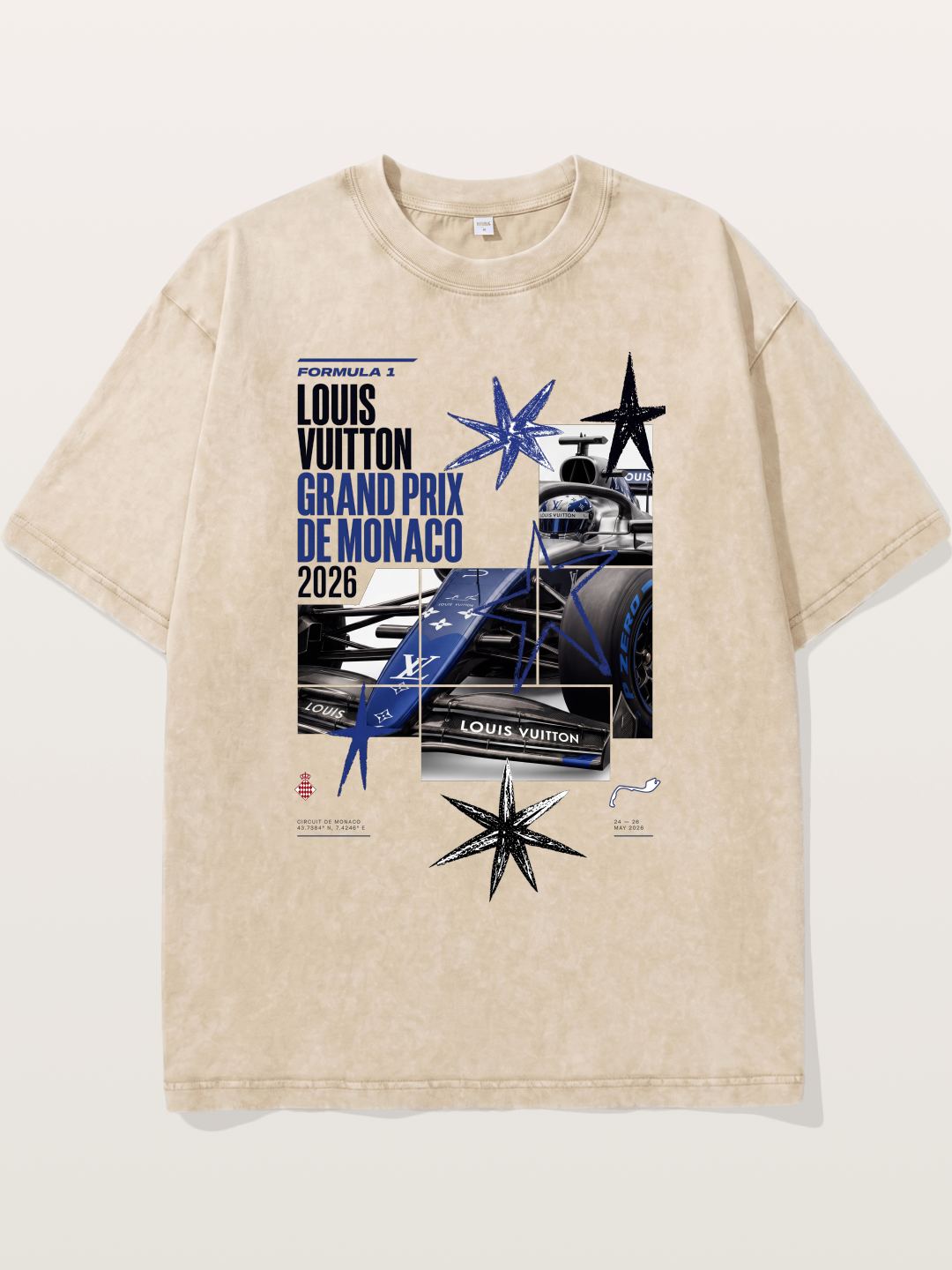 Blue LV F1 Monaco Poster Washed T-shirt