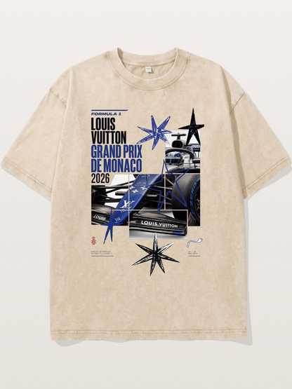 Blue LV F1 Monaco Poster Washed T-shirt