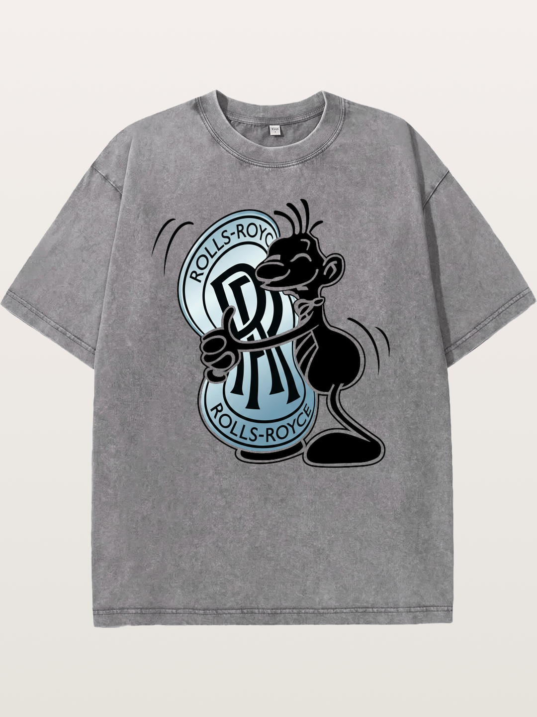 Mascot Hugging Rolls-Royce Logo Washed T-shirt