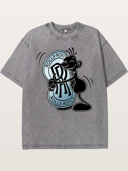 Mascot Hugging Rolls-Royce Logo Washed T-shirt