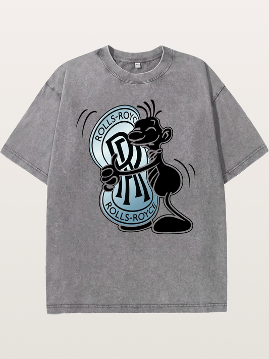 Mascot Hugging Rolls-Royce Logo Washed T-shirt