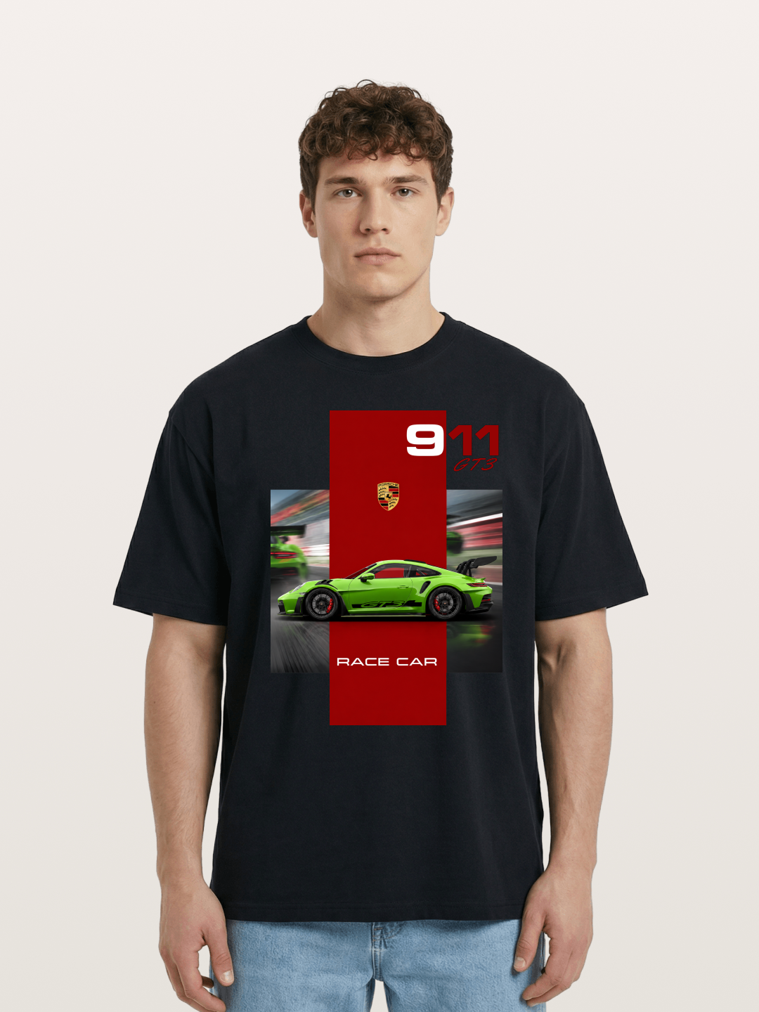 Porsche 911 GT3 Green Race Car Cotton T-shirt