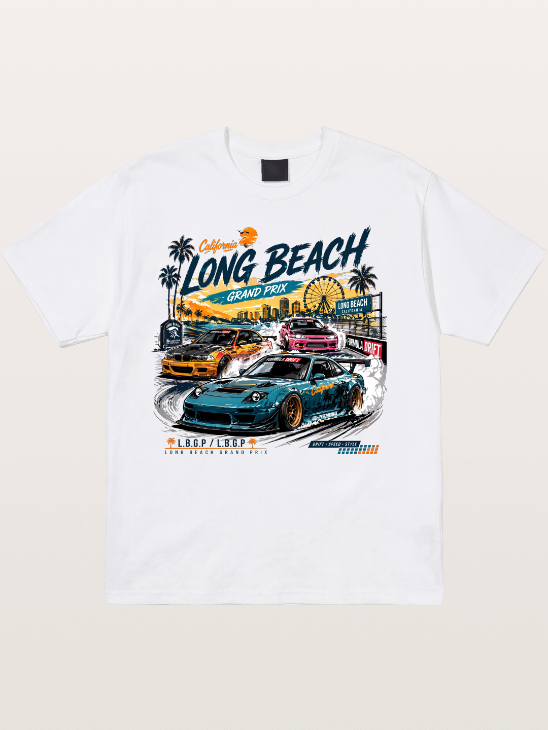 Long Beach Drift Racing Art Cotton T-shirt