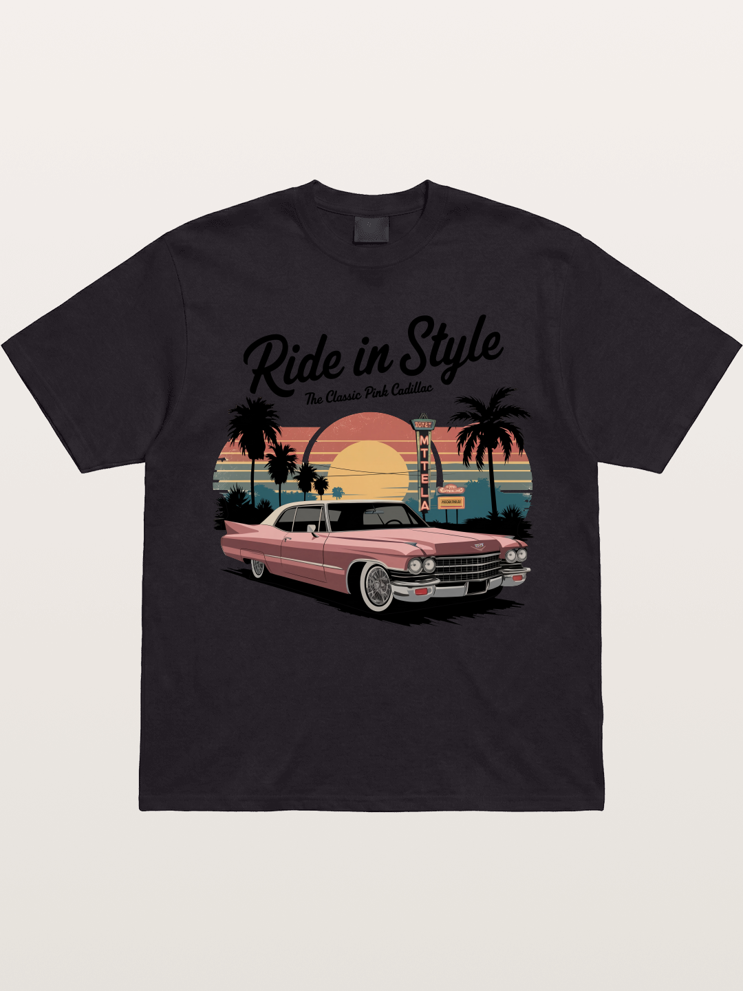 intage Pink Cadillac Retro Poster Gildan T-shirt