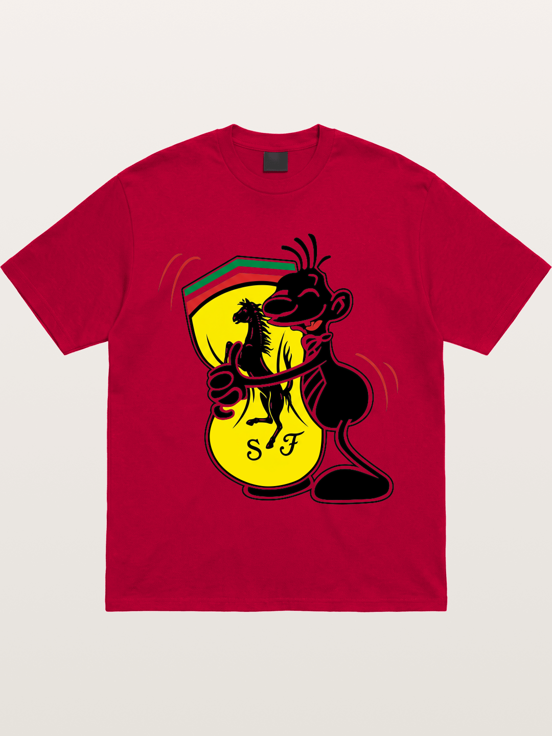 Cartoon Figure Embraces Ferrari Gildan T-shirt