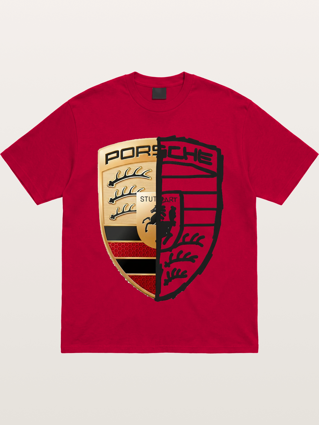 Porsche Half Sketch Half Real Gildan T-shirt