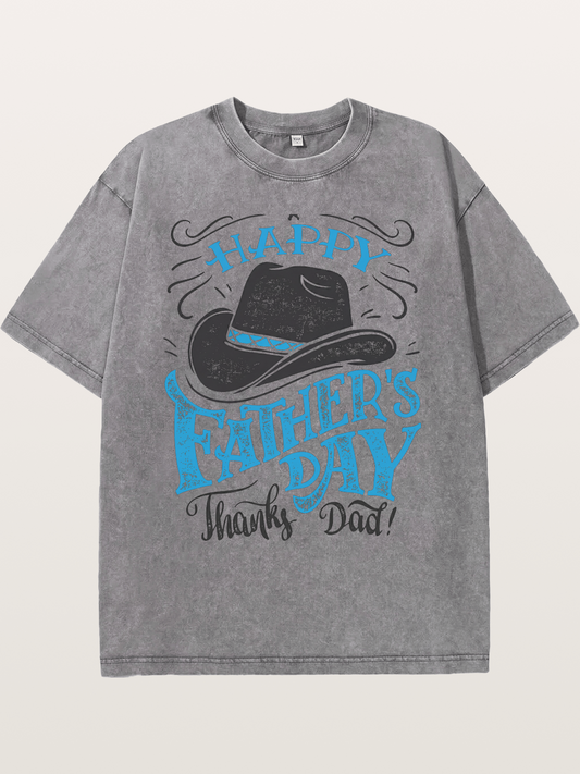 Happy Father's Day Cowboy Hat Washed T-shirt
