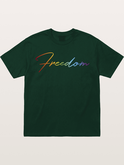 Freedom Rainbow Gradient Script Text Gildan T-shirt