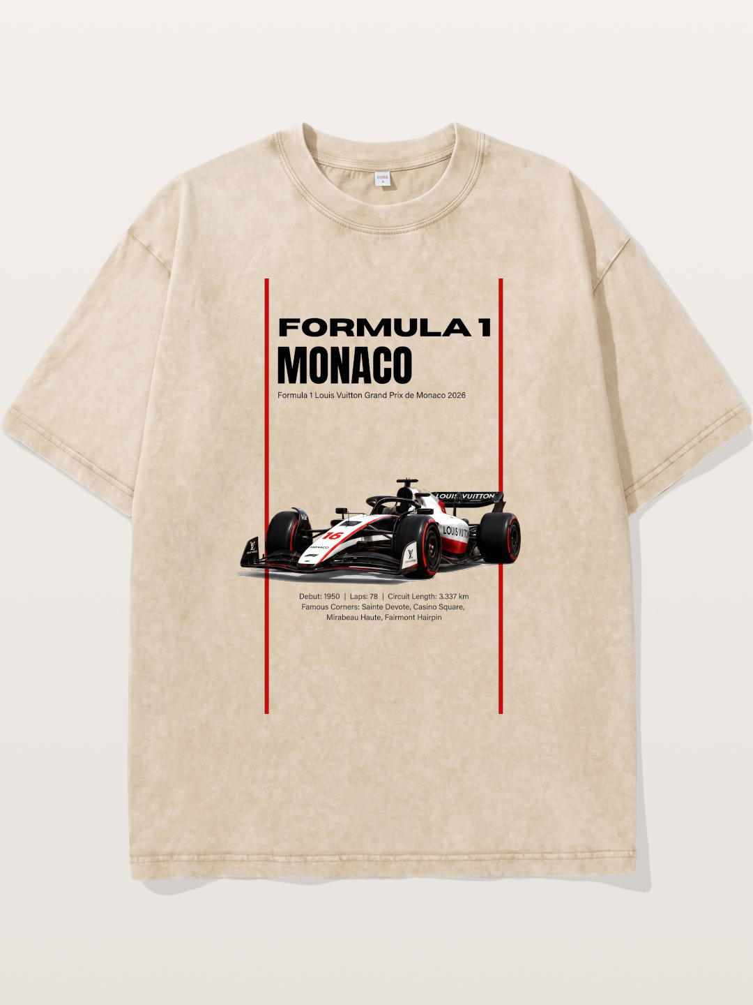 Minimal F1 Monaco Race Card Washed T-shirt