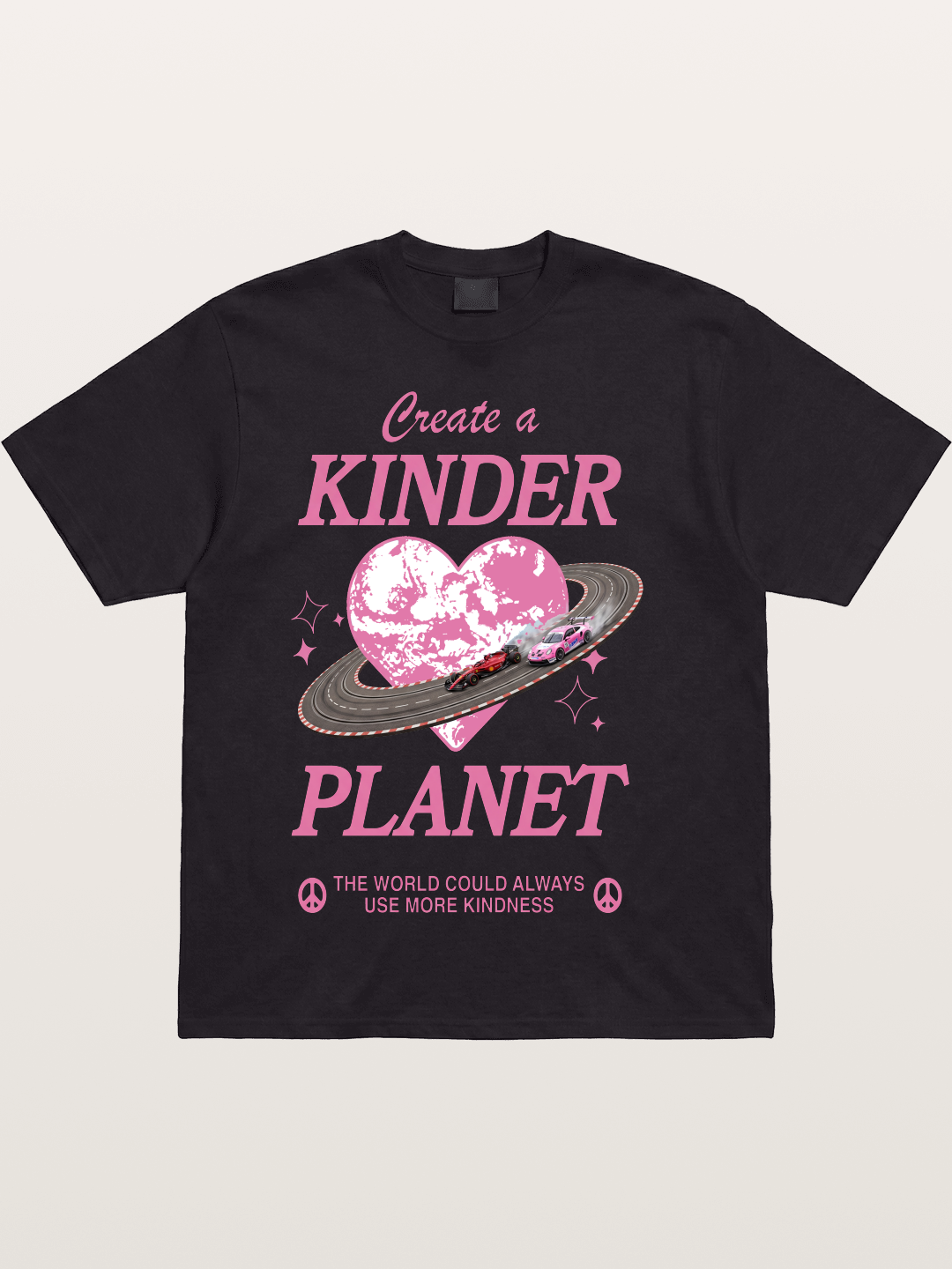 Pink Heart Earth Race Cotton T-shirt