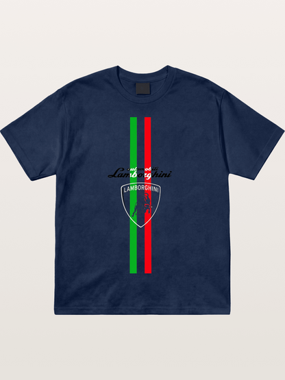 Italian Flag Lamborghini Print Cotton T-shirt