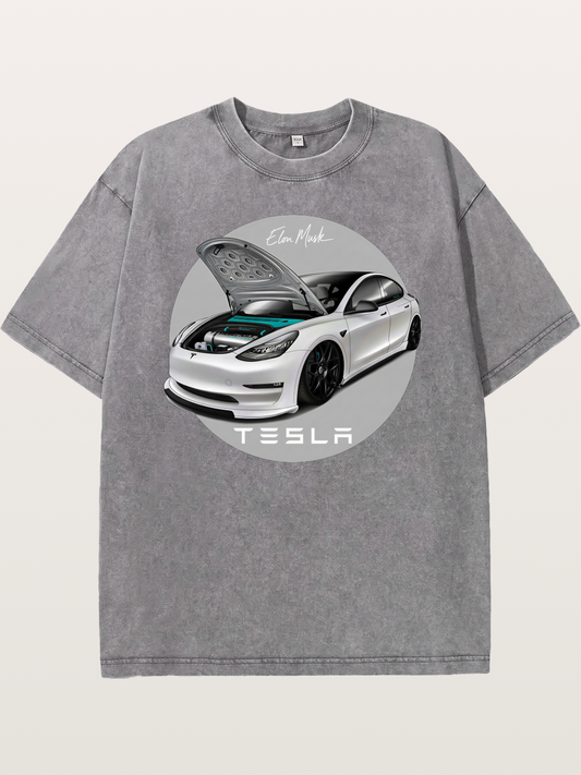 Tesla Model 3 Elon Musk Art Washed T-shirt