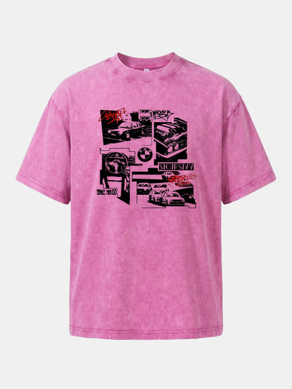 BMW E30 Collage Graffiti Art Washed T-shirt