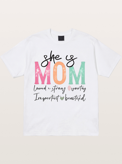 She is Mom Boho Pastel Print Cotton T-shirt