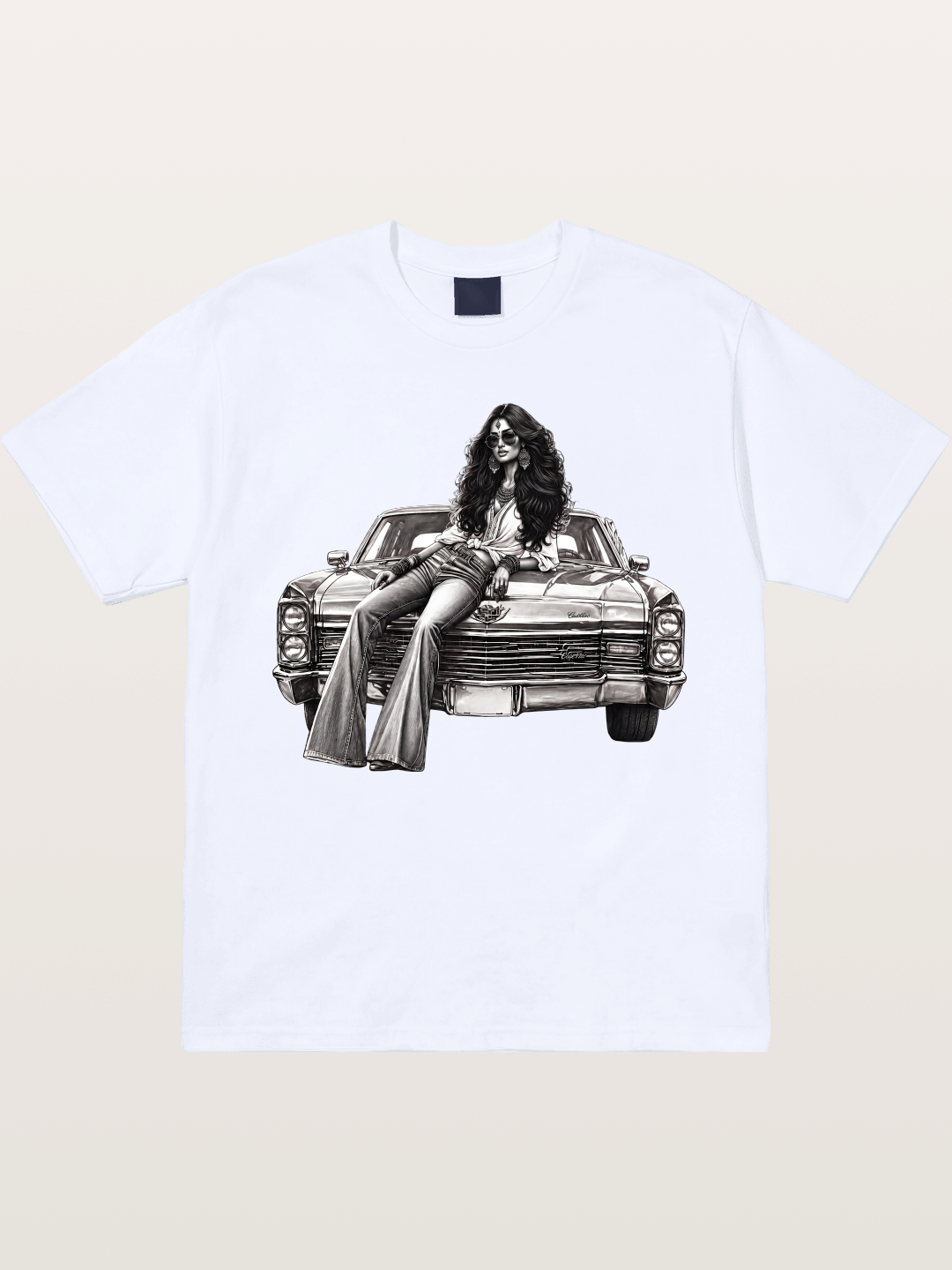 Retro Cadillac & Woman Sketch Gildan T-shirt