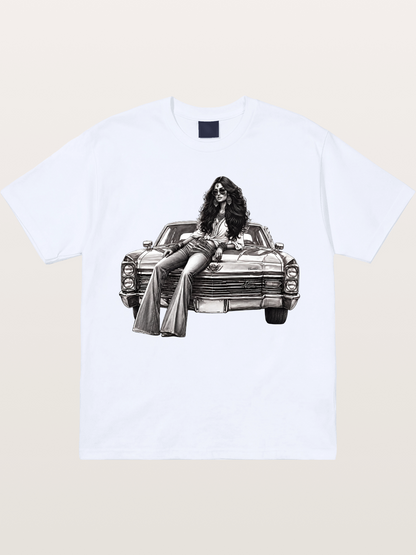 Retro Cadillac & Woman Sketch Gildan T-shirt