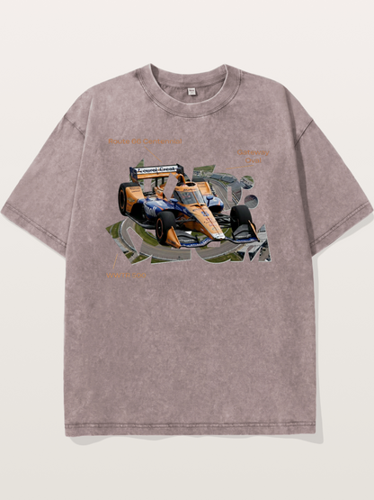 Orange IndyCar Route66 Art Washed T-shirt