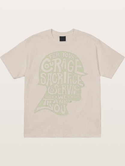 Soldier Helmet Courage Sacrifice Word Art Cotton T-shirt
