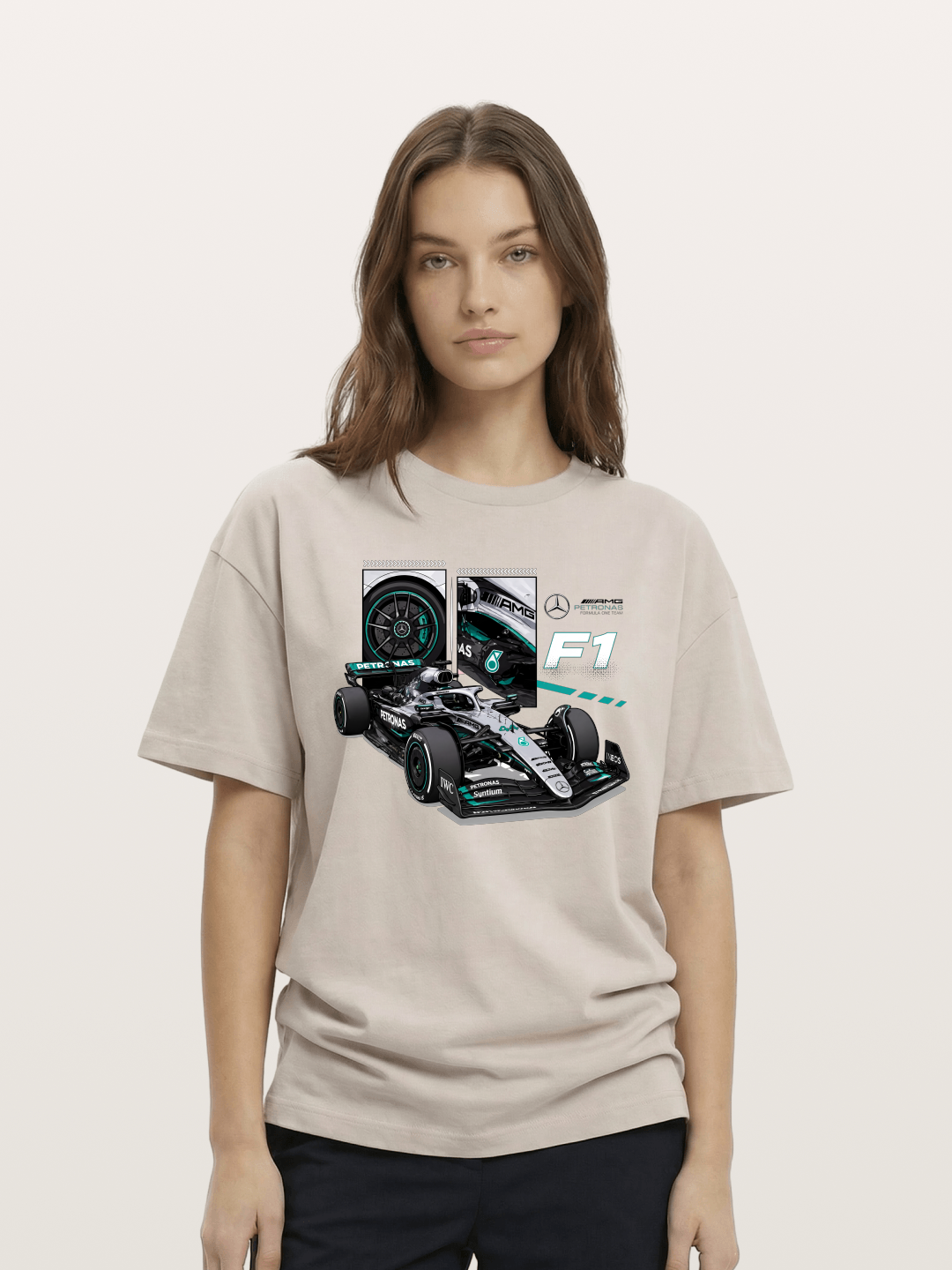 Mercedes Petronas F1 Collage Art Cotton T-shirt