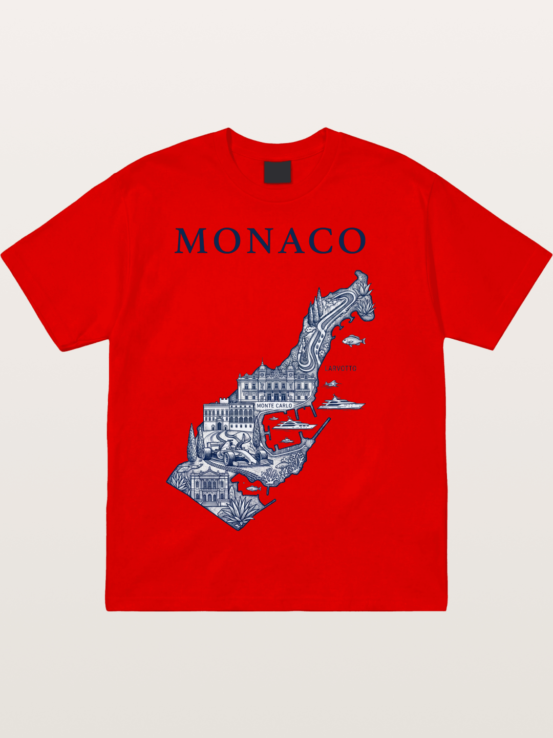 Monaco National Map Circuit Illustration Cotton T-shirt