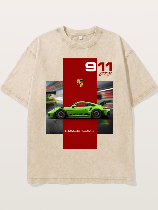 Porsche 911 GT3 Green Race Car Washed T-shirt