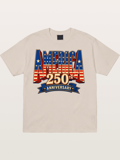 America 250th 3D Lettering Cotton T-shirt