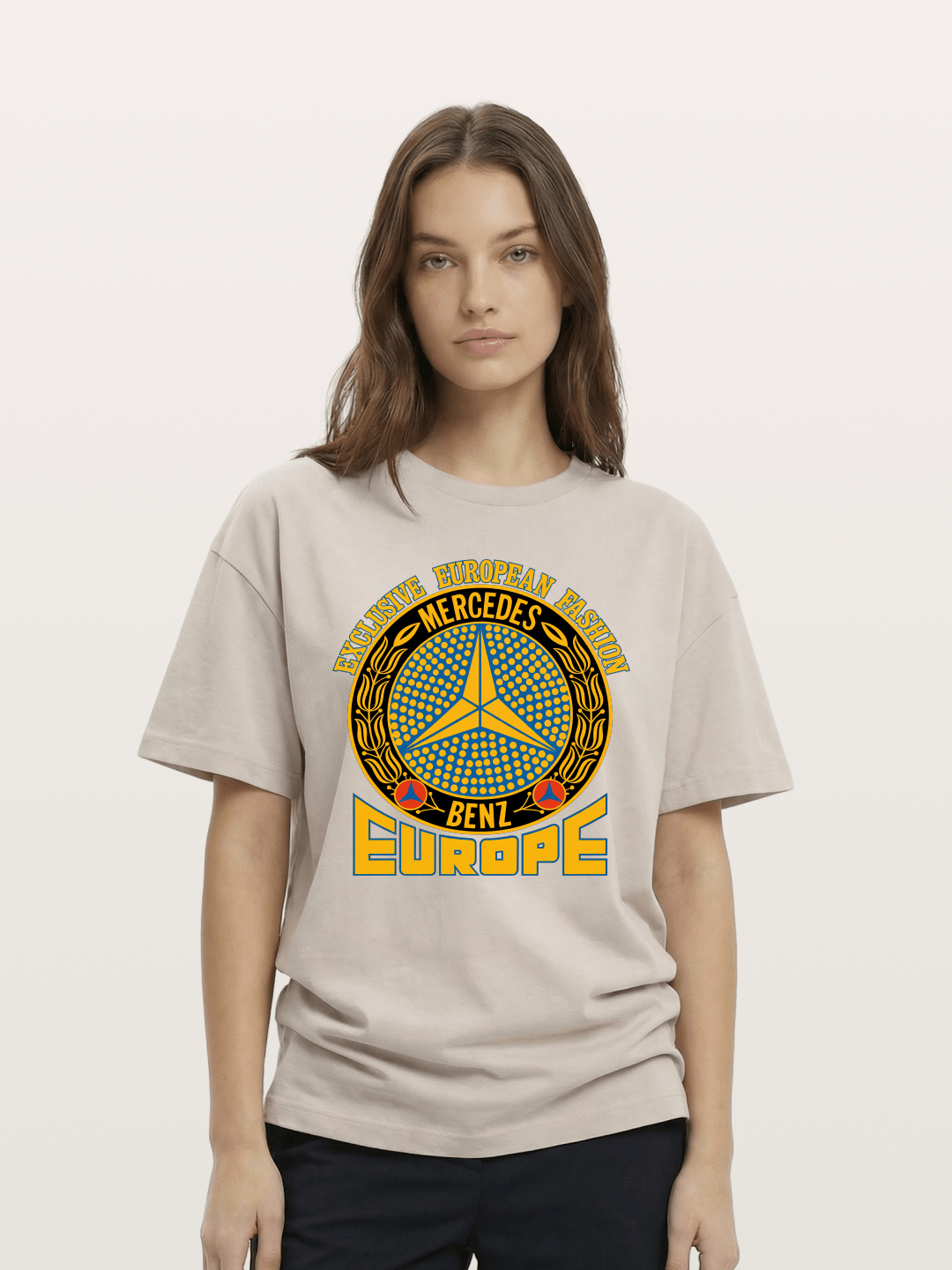 European Fashion Mercedes Print Cotton T-shirt
