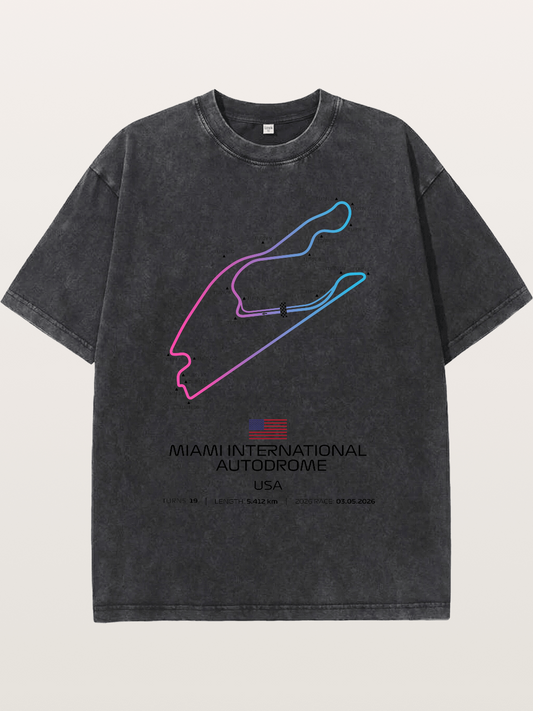 Miami Autodrome F1 Track Map Washed T-shirt