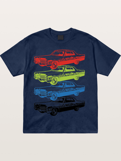 Classic Car Evolution Print Cotton T-shirt