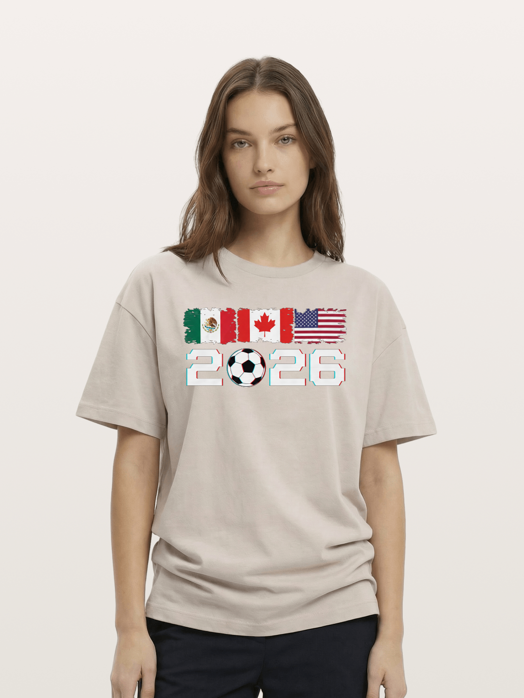 2026 WC USA Mexico Canada Flags Cotton T-shirt