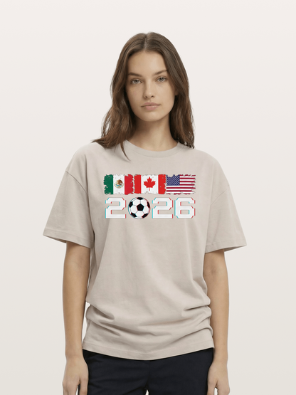 2026 WC USA Mexico Canada Flags Cotton T-shirt
