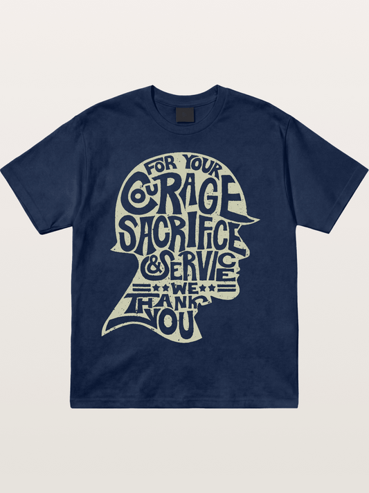 Soldier Helmet Courage Sacrifice Word Art Cotton T-shirt