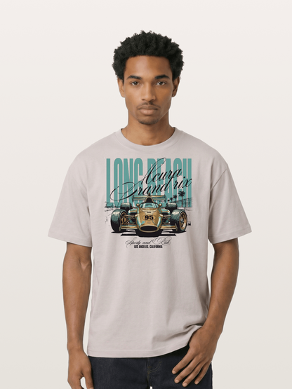 Vintage Long Beach Open Wheel Car Cotton T-shirt