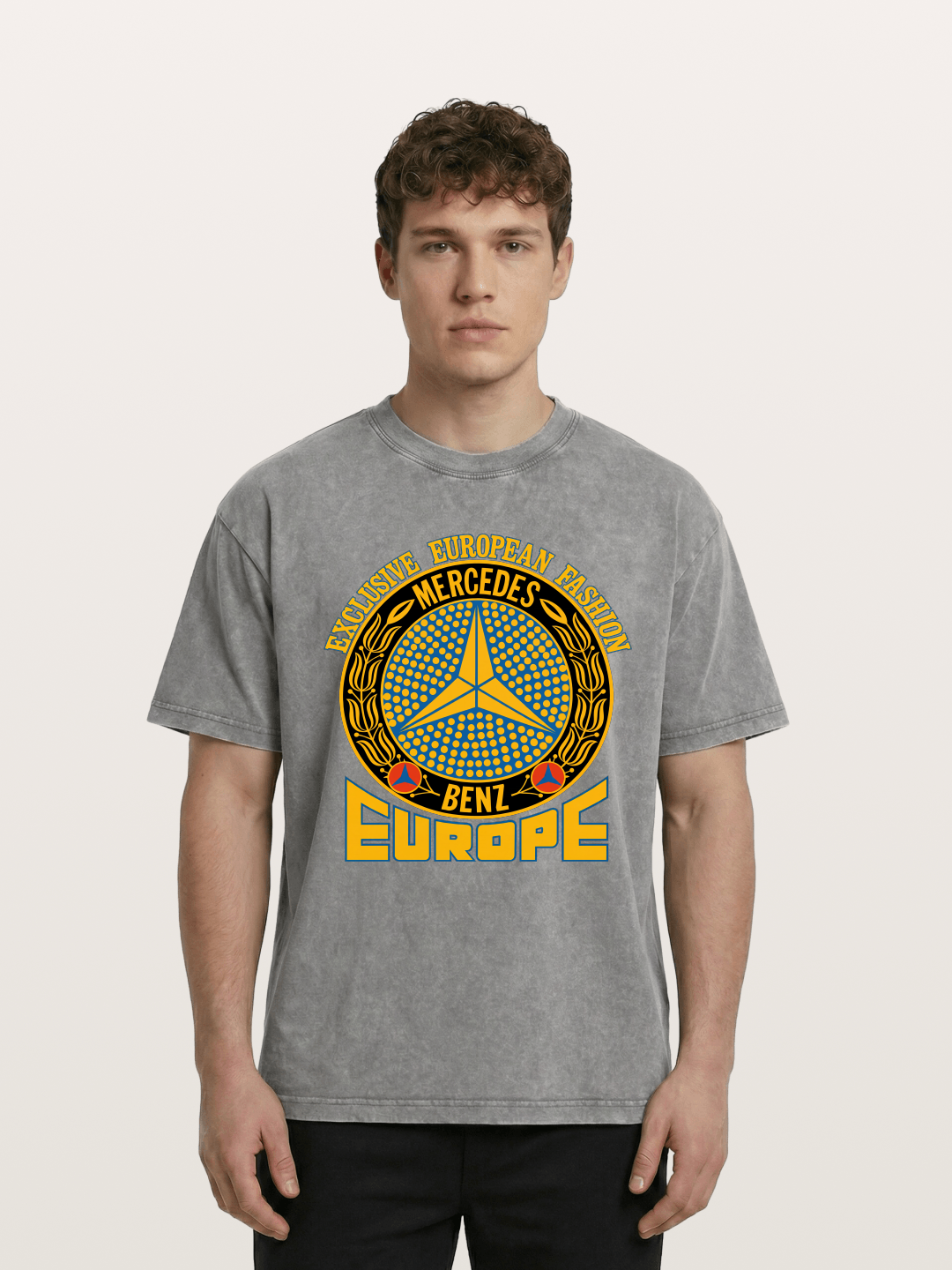 European Fashion Mercedes Print Washed T-shirt