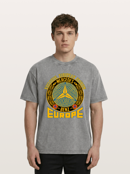 European Fashion Mercedes Print Washed T-shirt