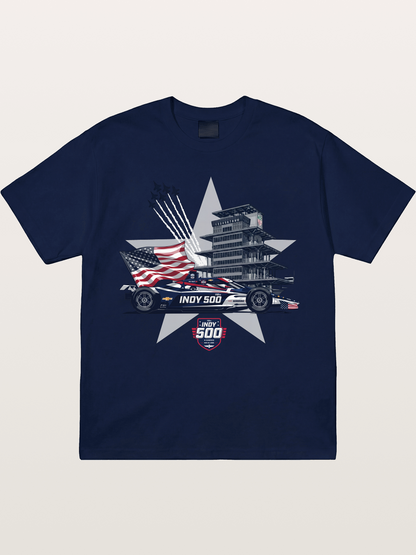 Indy 500 Pagoda Star Flag Illustration Gildan T-shirt