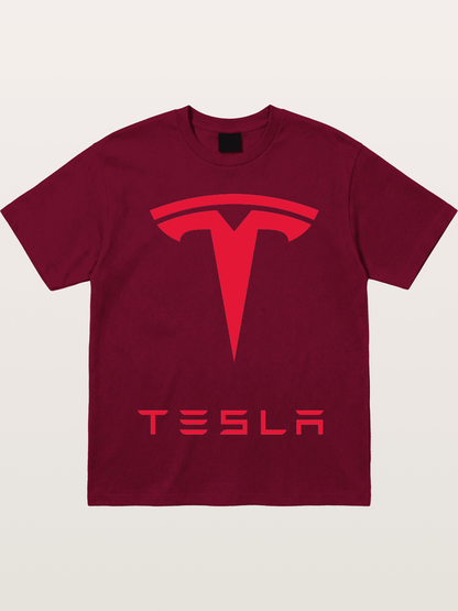 Tesla Red Logo Sticker Gildan T-shirt