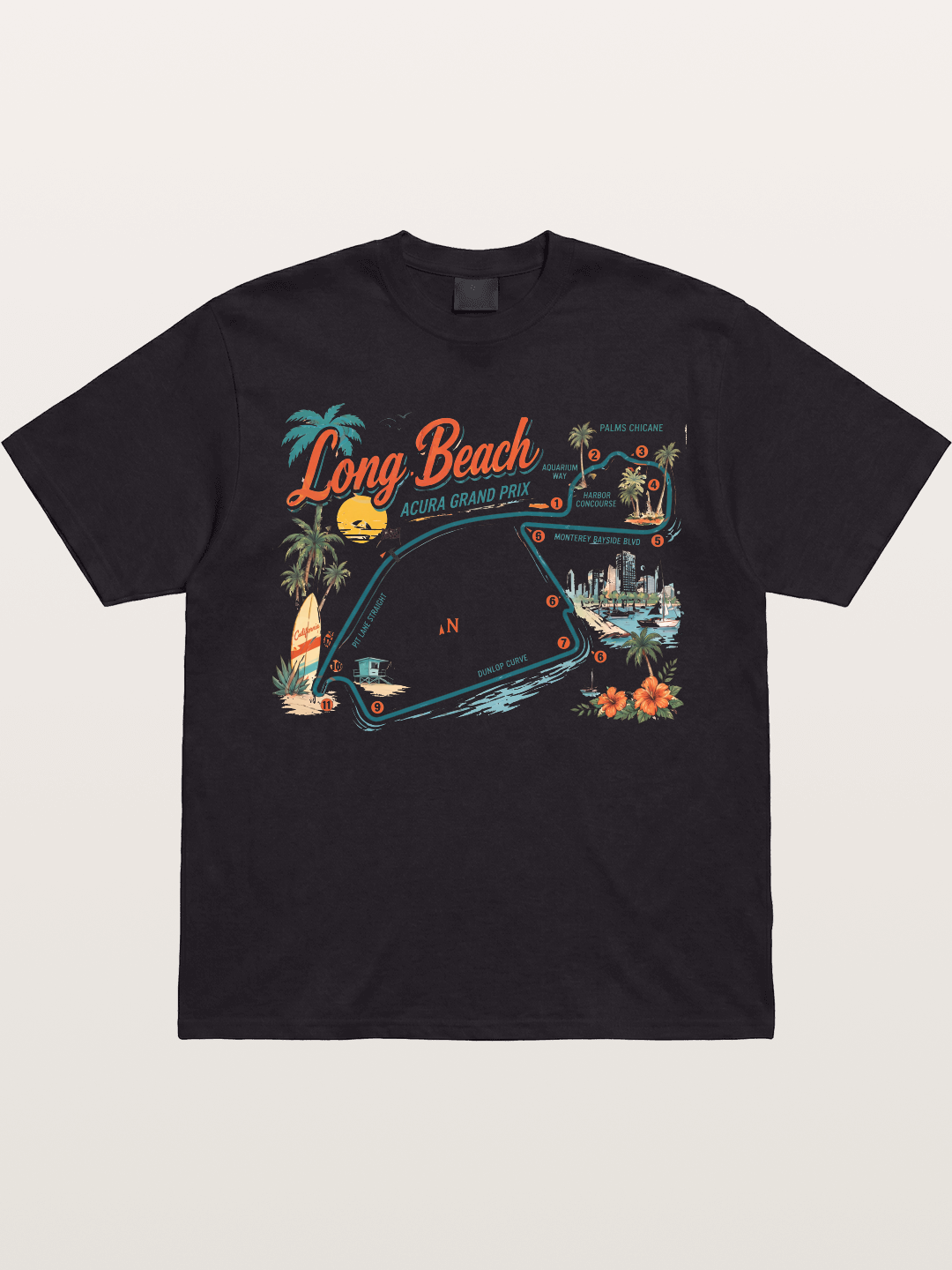 Long Beach Circuit Track Map Graphic Gildan T-shirt