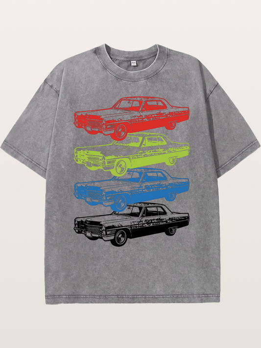 Classic Car Evolution Print Washed T-shirt