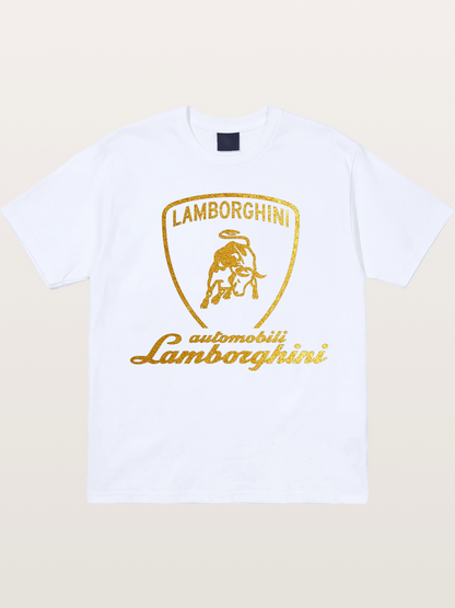 Lamborghini Gold Logo and Bull Shield Gildan T-shirt