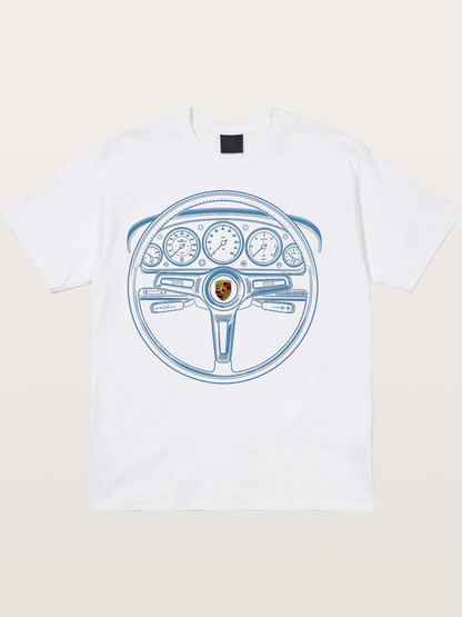 Porsche Classic Steering Wheel Blueprint Cotton T-shirt