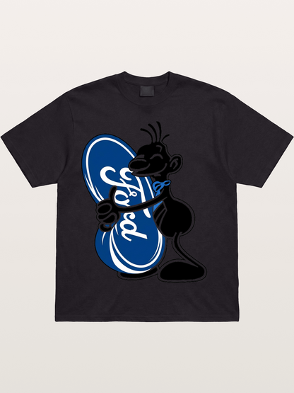 Cartoon Hugging Ford Logo Cotton T-shirt