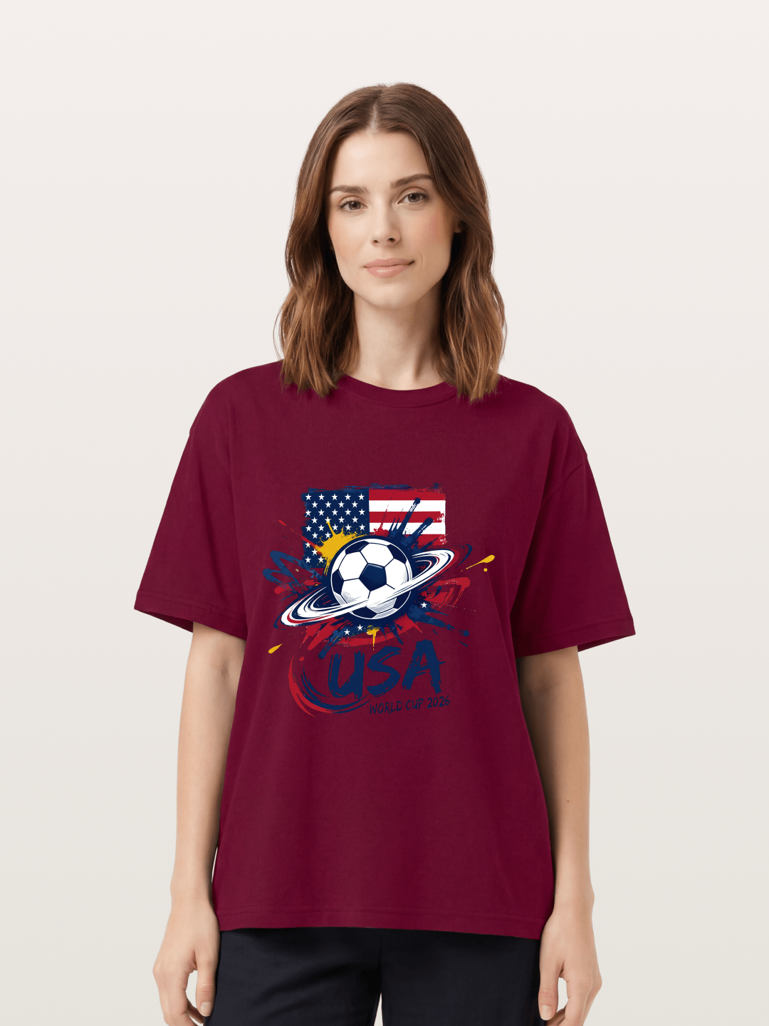 American Flag Splatter Soccer 2026 Gildan T-shirt