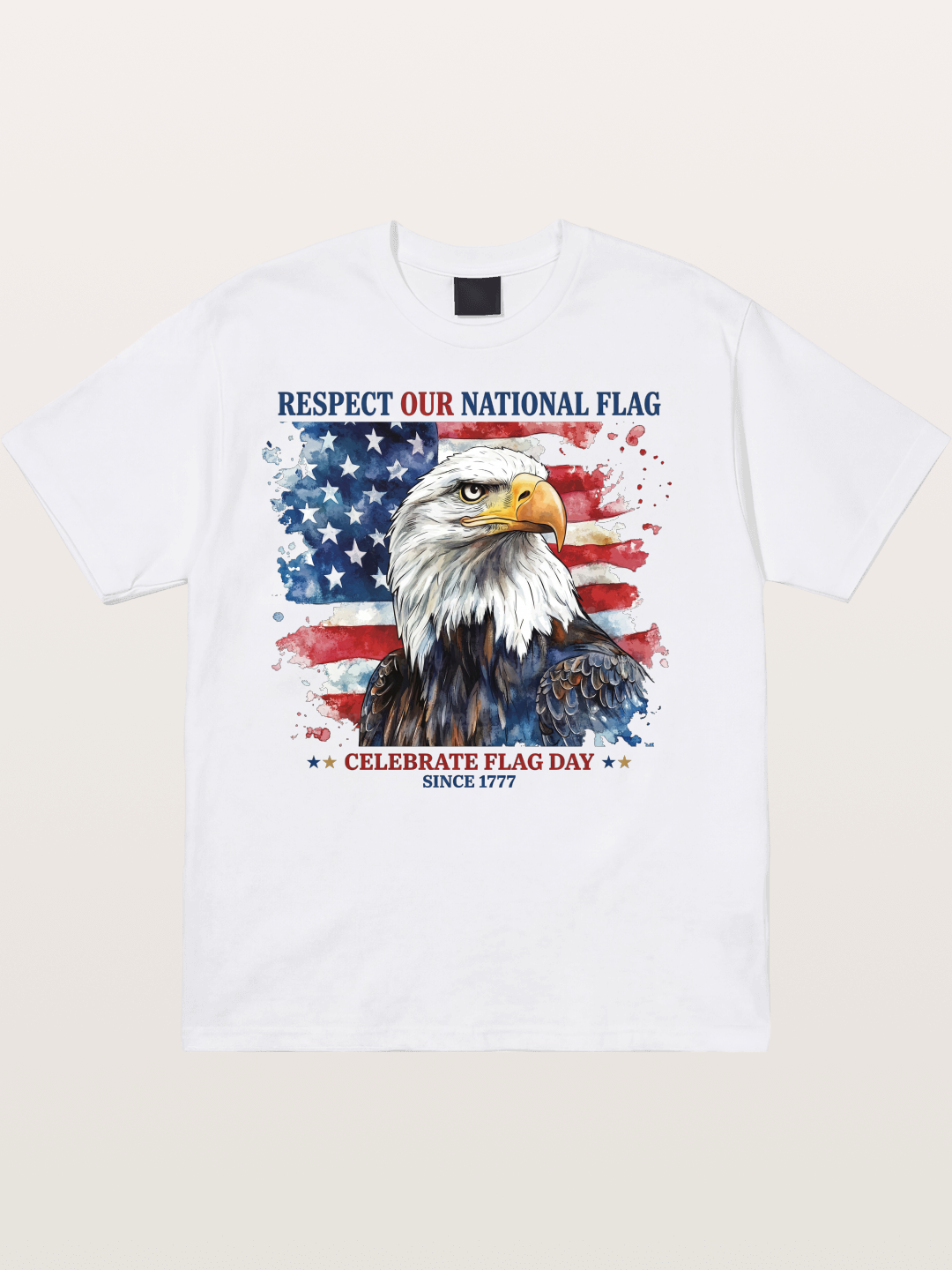 Watercolor Eagle Flag Day Art Cotton T-shirt