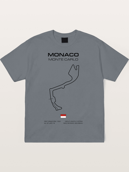 Monaco Circuit Minimal Line With Flag Cotton T-shirt